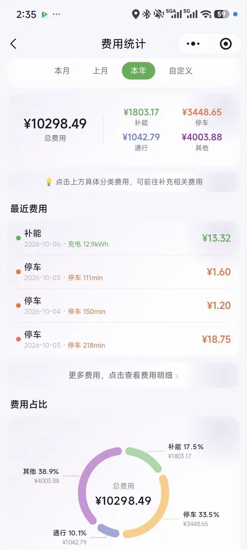 费用分类统计页面示意