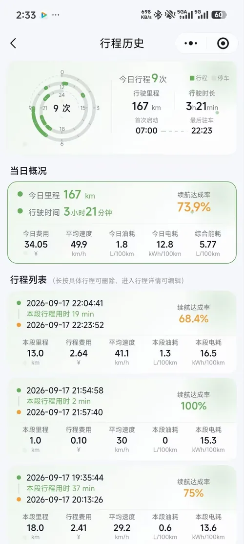 行程历史与轨迹页面示意